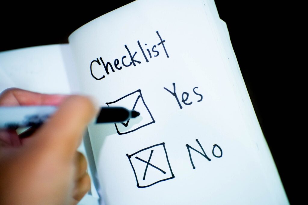 checklist, check yes or no, decision